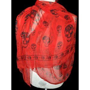 Alexander McQueen Red And Black Lightweight Skull Scarf
